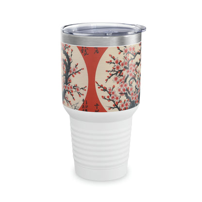 Melodic Petal Ensemble: Ringneck Tumbler Celebrating the Grace of Cherry Blossom Tree Drawings