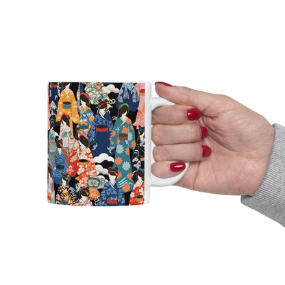 Ceramic Mug: Kimono Dreams - Embrace Japanese Artistry with Every Sip