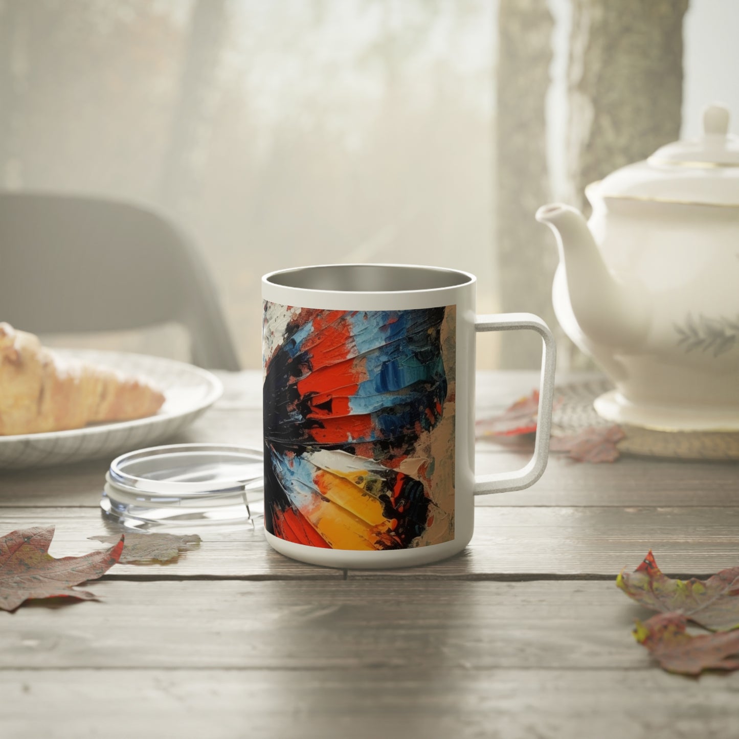 Insulated Coffee Mug with Bauhaus-Inspired Butterfly Drawing: A Harmonious Blend of Art and Functionality