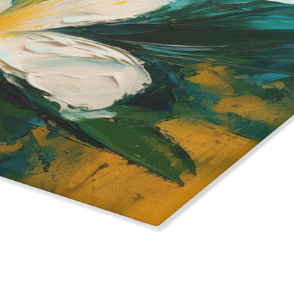 Floral Symphony: Glass Cutting Board featuring an Abstract Oil Painting of Jasmine