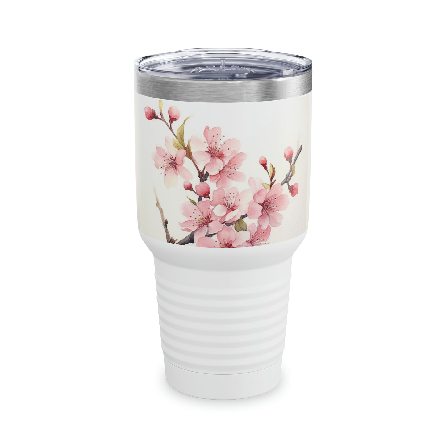 Watercolor Symphony: Ringneck Tumbler with Cherry Blossom Elegance