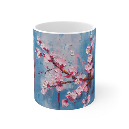 Ceramic Mug with Abstract Cherry Blossom Drawing: Embrace the Serenity