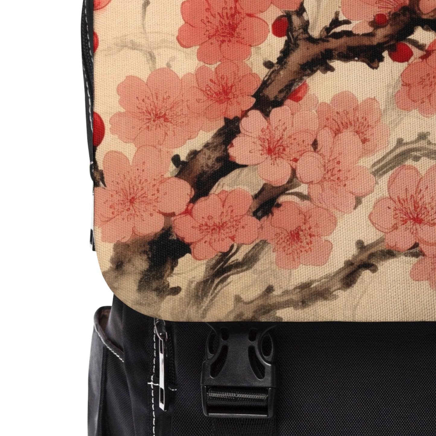 Floral Fusion: Unisex Casual Shoulder Backpack Merging Cherry Blossom Beauty and Artistic Flower Drawings