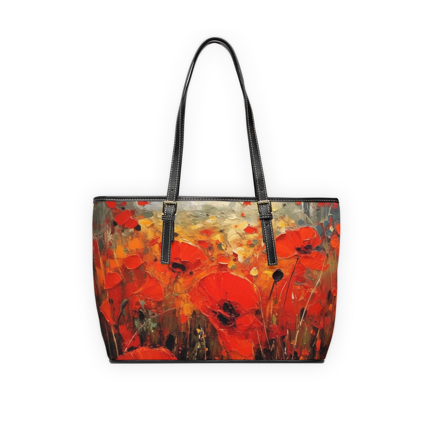 Whimsical Poppy Art on PU Leather Shoulder Bag