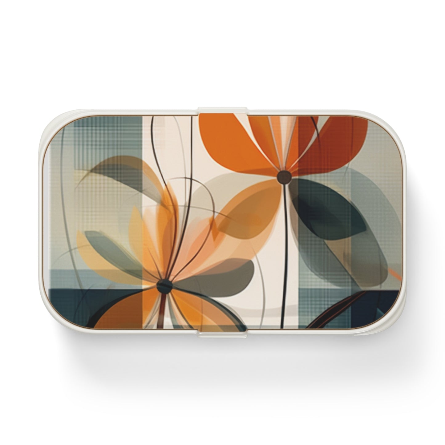 Botanical Chic: Flower Drawings and Minimalist Bento Box Design with Midcentury Flair