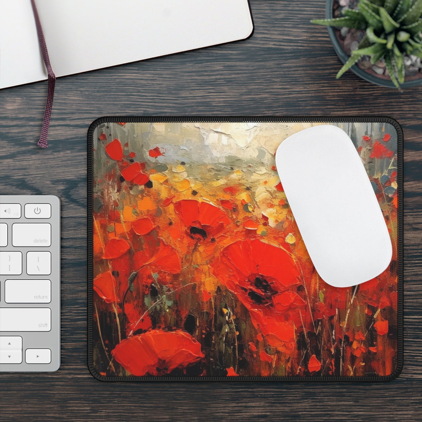 Whimsical Poppy Art on Gaming Mouse Pad