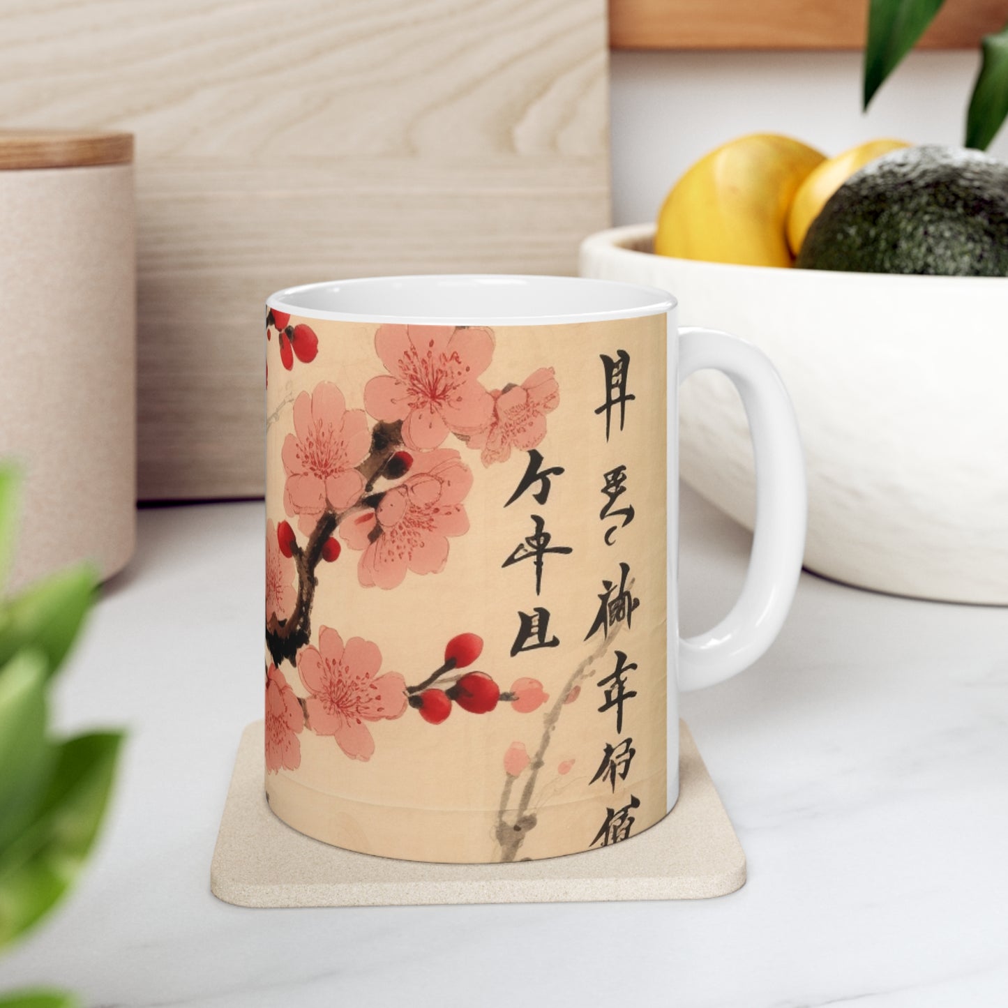 Nature's Artistry: Ceramic Mug Showcasing Delicate Flower Drawings