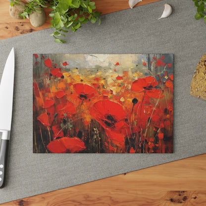 Whimsical Poppy Art on Glass Cutting Board