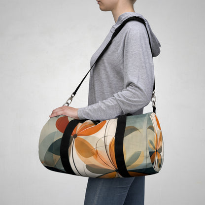 Botanical Chic: Flower Drawings and Minimalist Duffel Bag Design with Midcentury Flair