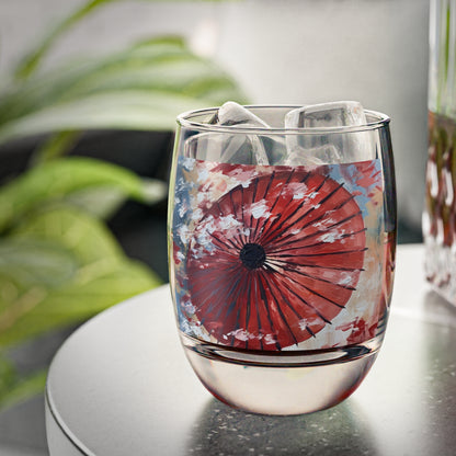 Abstract Japanese Umbrella Painting Whiskey Glass: Unleashing Artistic Beauty