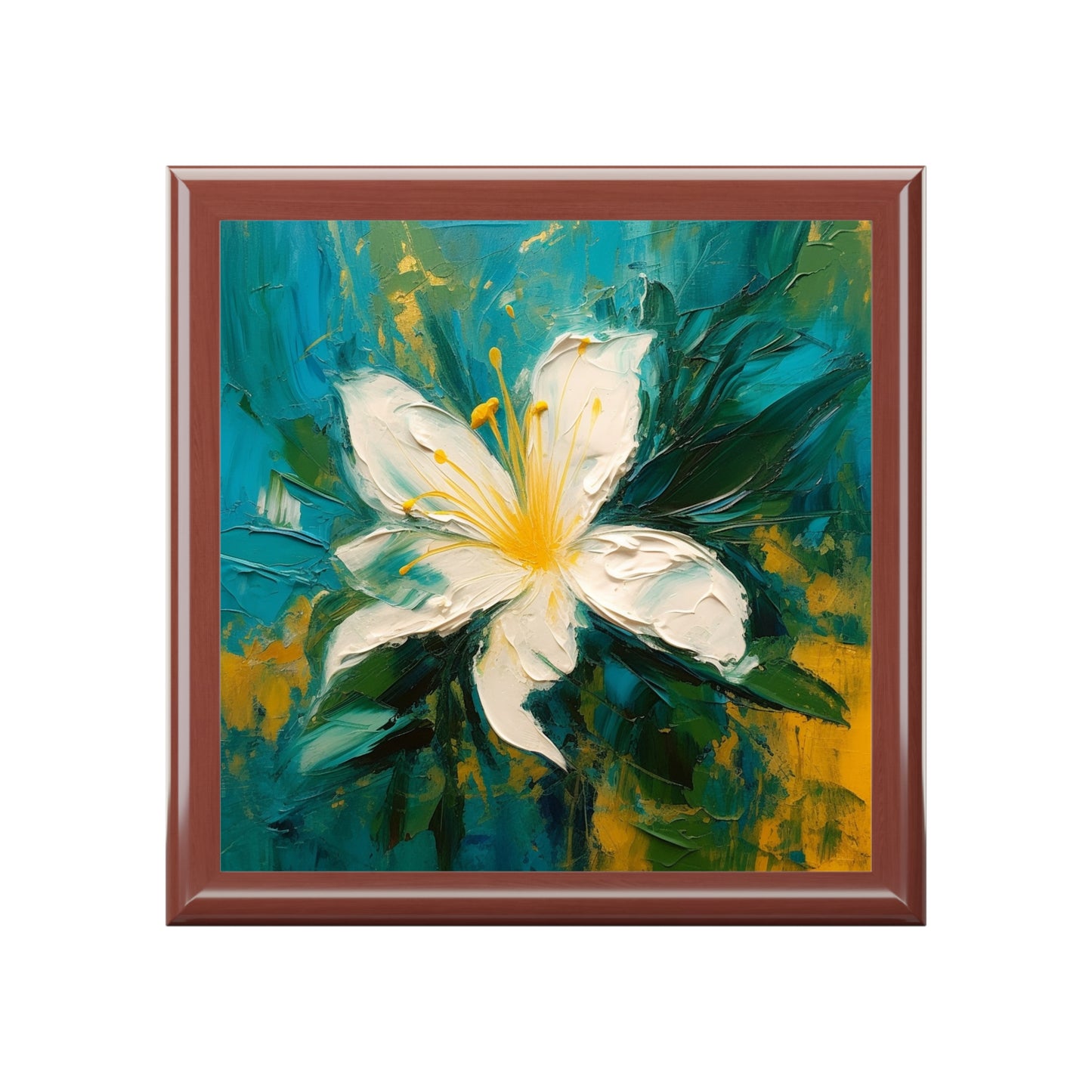 Floral Symphony: Jewelry Box featuring an Abstract Oil Painting of Jasmine