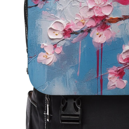 Unisex Casual Shoulder Backpack with Abstract Cherry Blossom Drawing: Embrace the Serenity