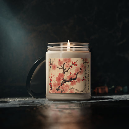 Floral Fusion: Scented Soy Candle Merging Cherry Blossom Beauty and Artistic Flower Drawings