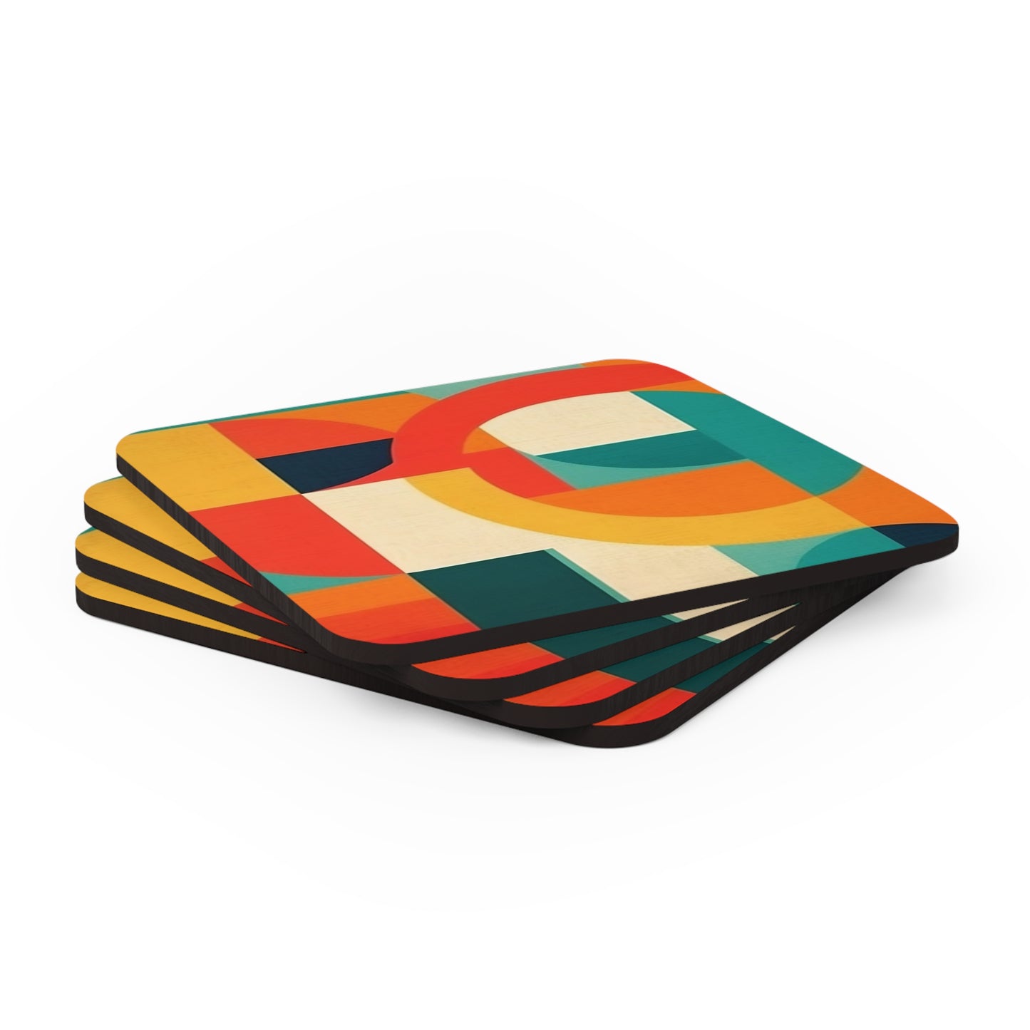 Geometric Fusion: Corkwood Coaster Set Embracing Midcentury Modern Vibes