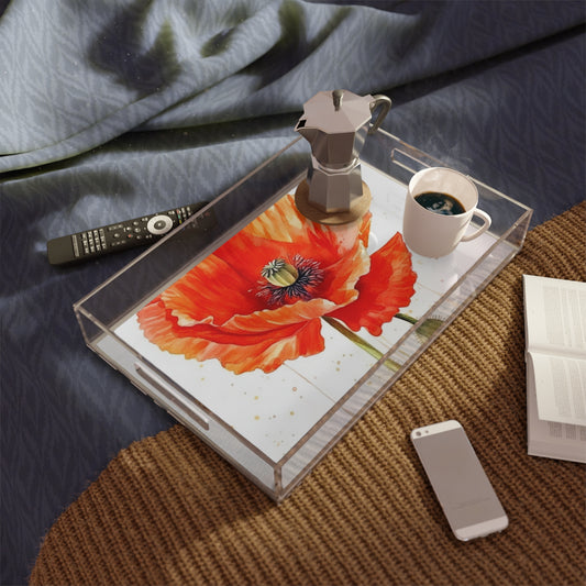 Watercolor Poppy Garden Acrylic Serving Tray: Unleash the Beauty of Nature