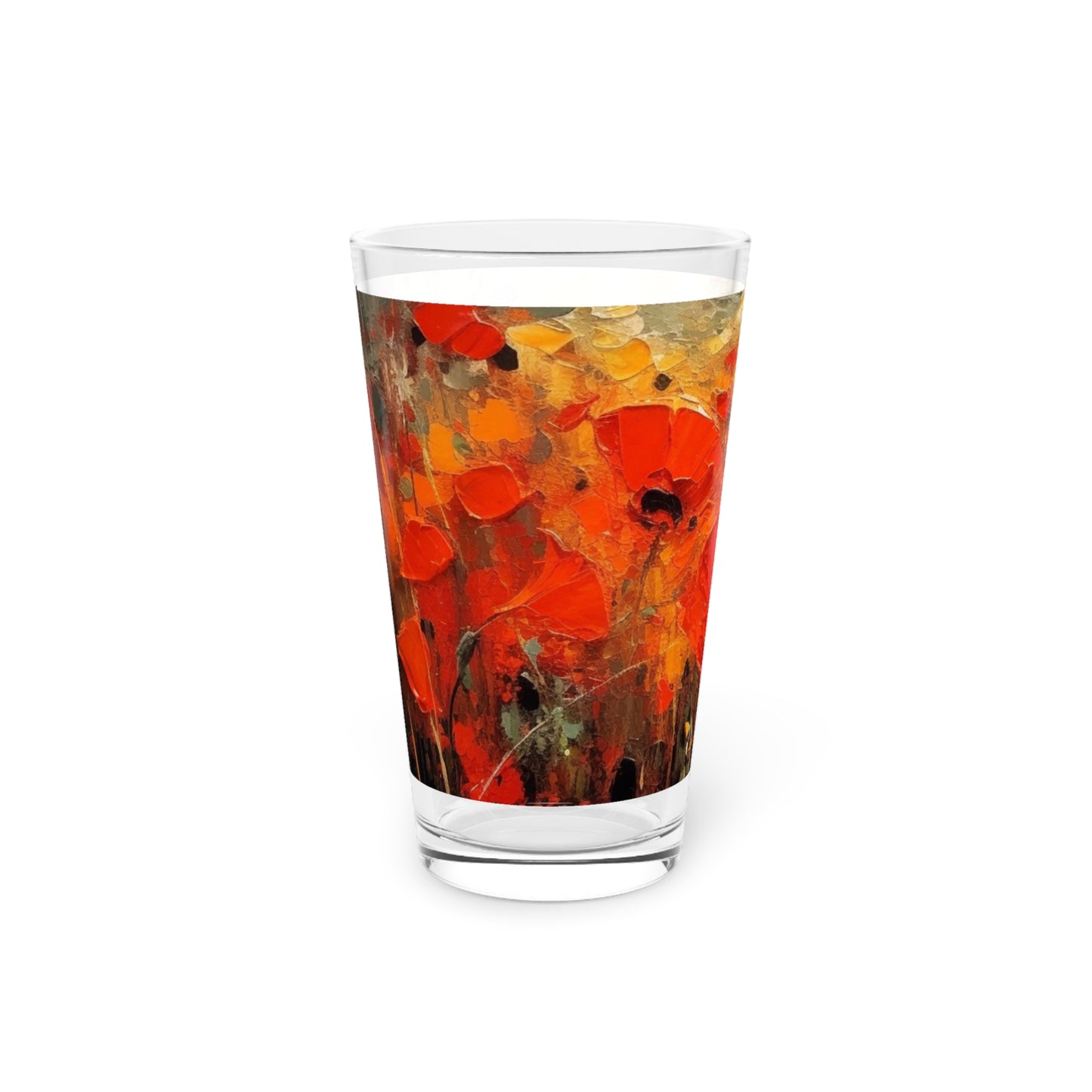 Whimsical Poppy Art on Pint Glass