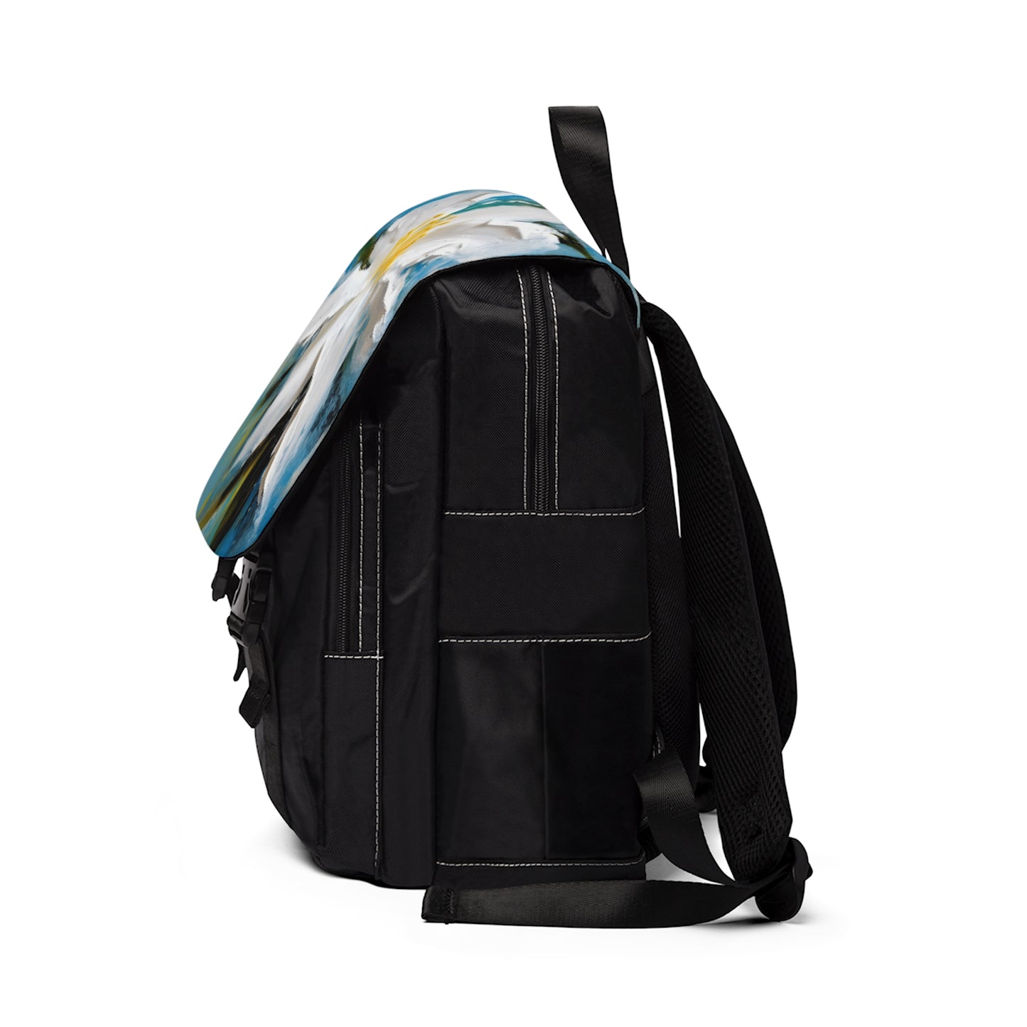 Ethereal Elegance: Unisex Casual Shoulder Backpack featuring an Abstract Oil Painting of Jasmine