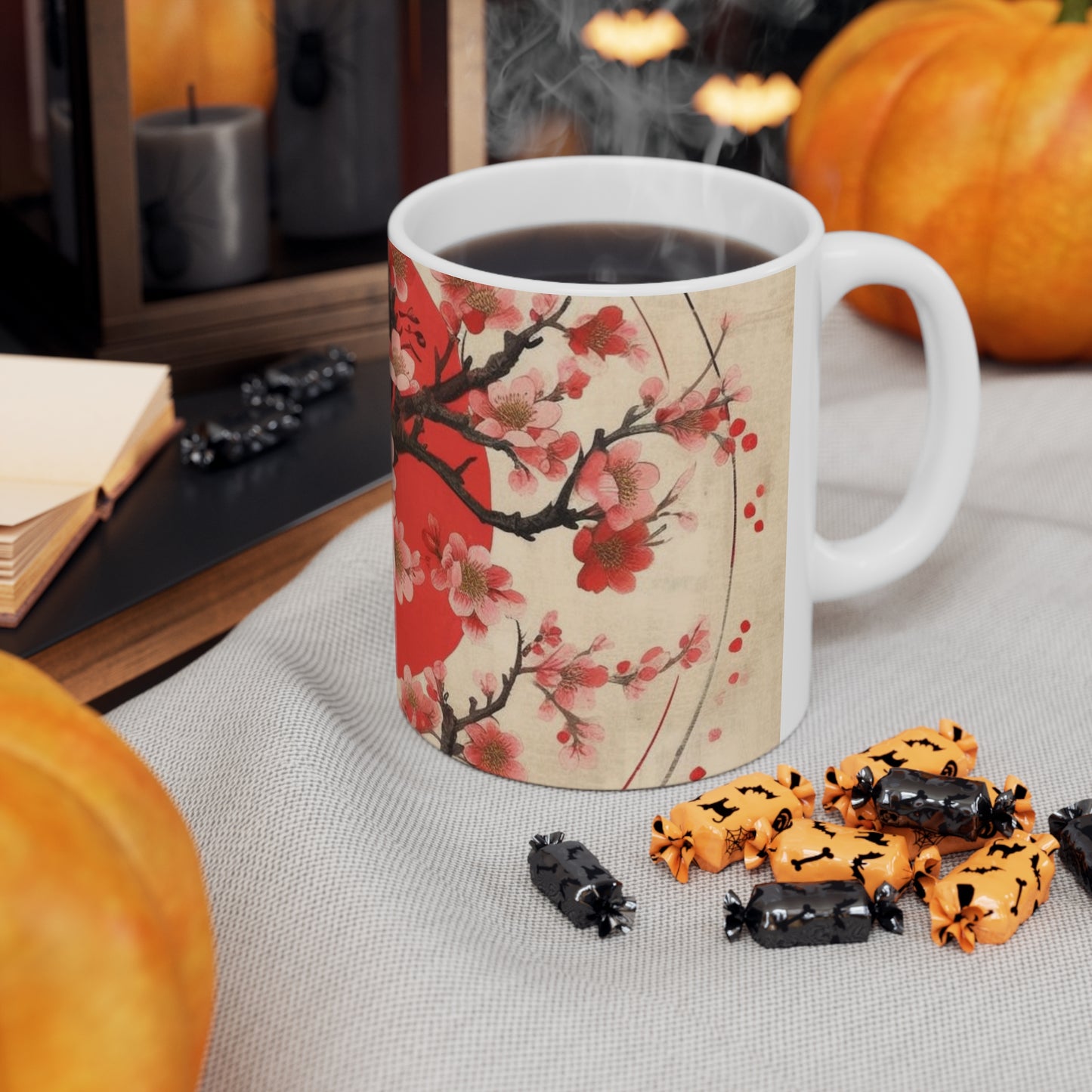 Tranquil Moments: Ceramic Mug featuring Cherry Blossom Drawings