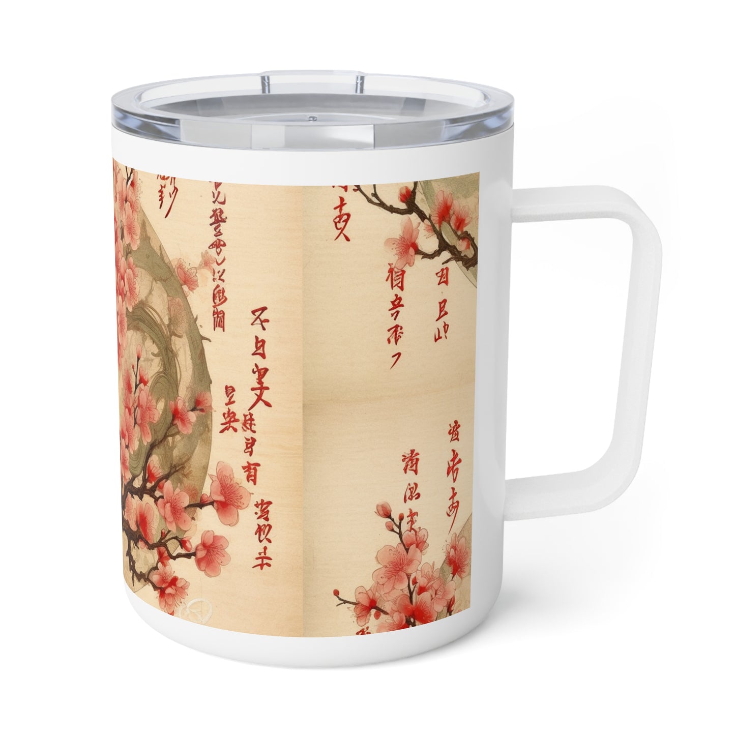 Whimsical Blossom Dreams: Insulated Coffee Mug with Delightful Flower Drawings and Cherry Blossoms