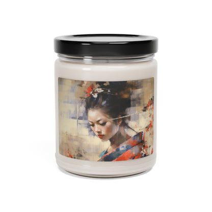 Japanese-Inspired Abstract Oil Painting Scented Soy Candle: Celebrating Geisha Beauty