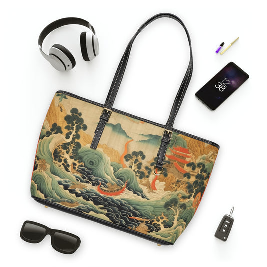 Harmony of the Elements: Japanese Tapestry-Inspired PU Leather Shoulder Bag Title