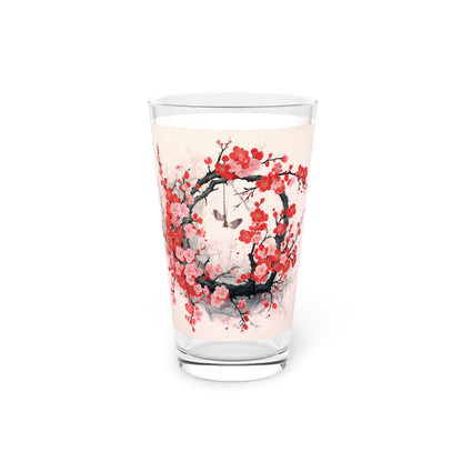 Cherry Blossom Delight: Pint Glass Adorned with Intricate Flower Drawings and Artistry