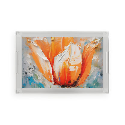 Acrylic Serving Tray with Vibrant Orange Tulip: Embrace the Beauty of Nature