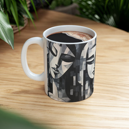 Abstract Oil Paint Ceramic Mug: Cubist Artistry in a Portable Masterpiece