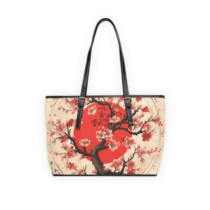 Nature's Brushstrokes: PU Leather Shoulder Bag Featuring Captivating Cherry Blossom Drawings