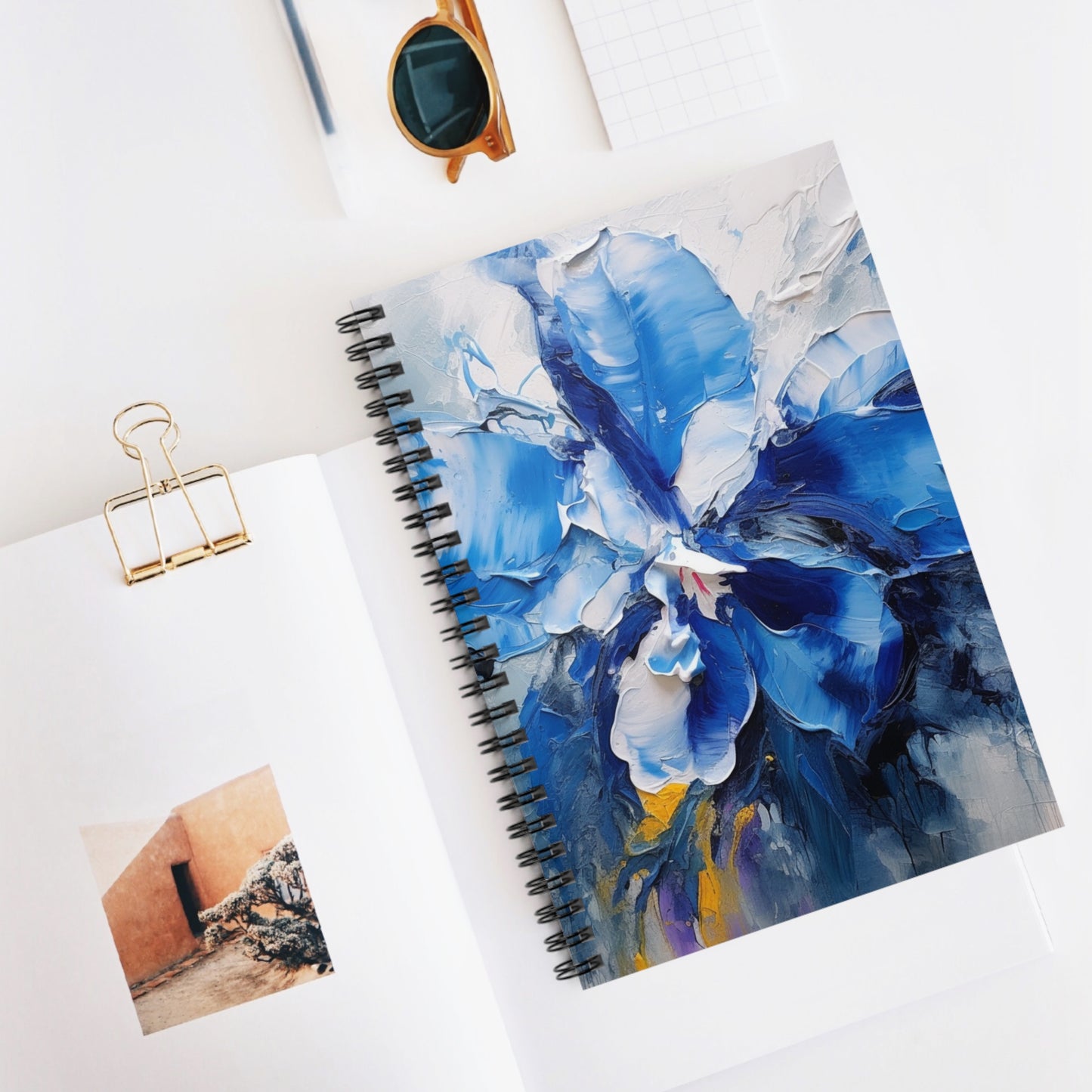 Spiral Notebook Ruled with Blue Orchid Drawing: A Delicate Tribute to Nature's Splendor