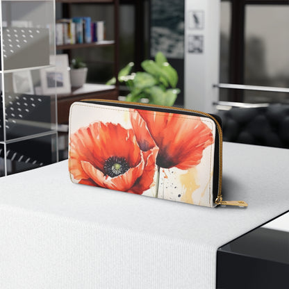 Whimsical Poppy Flower Watercolor Zipper Wallet: An Artistic Delight