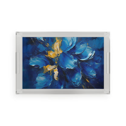 Abstract Wallpaper Acrylic Serving Tray: Immersive Floral Beauty with Blue Orchid Motif