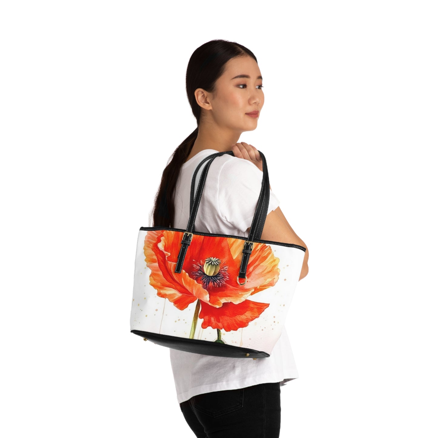 Watercolor Poppy Garden PU Leather Shoulder Bag: Unleash the Beauty of Nature