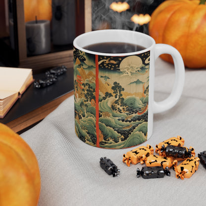 Harmony of the Elements: Japanese Tapestry-Inspired Ceramic Mug