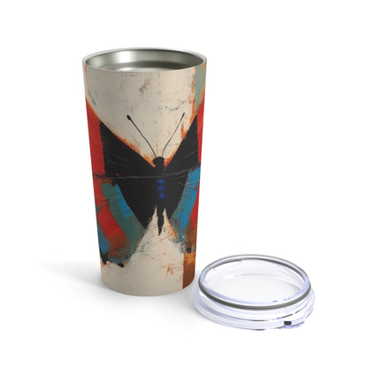 Bauhaus-Inspired Butterfly Symphony: Tumbler with Vibrant Colors and Intricate Details