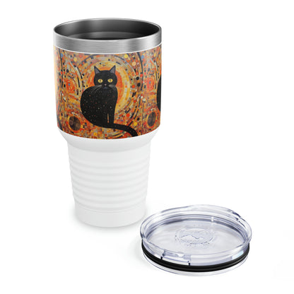 Whiskered Masterpieces: Ringneck Tumbler Celebrating the Beauty of Gustav Klimt's Inspired Feline Artistry