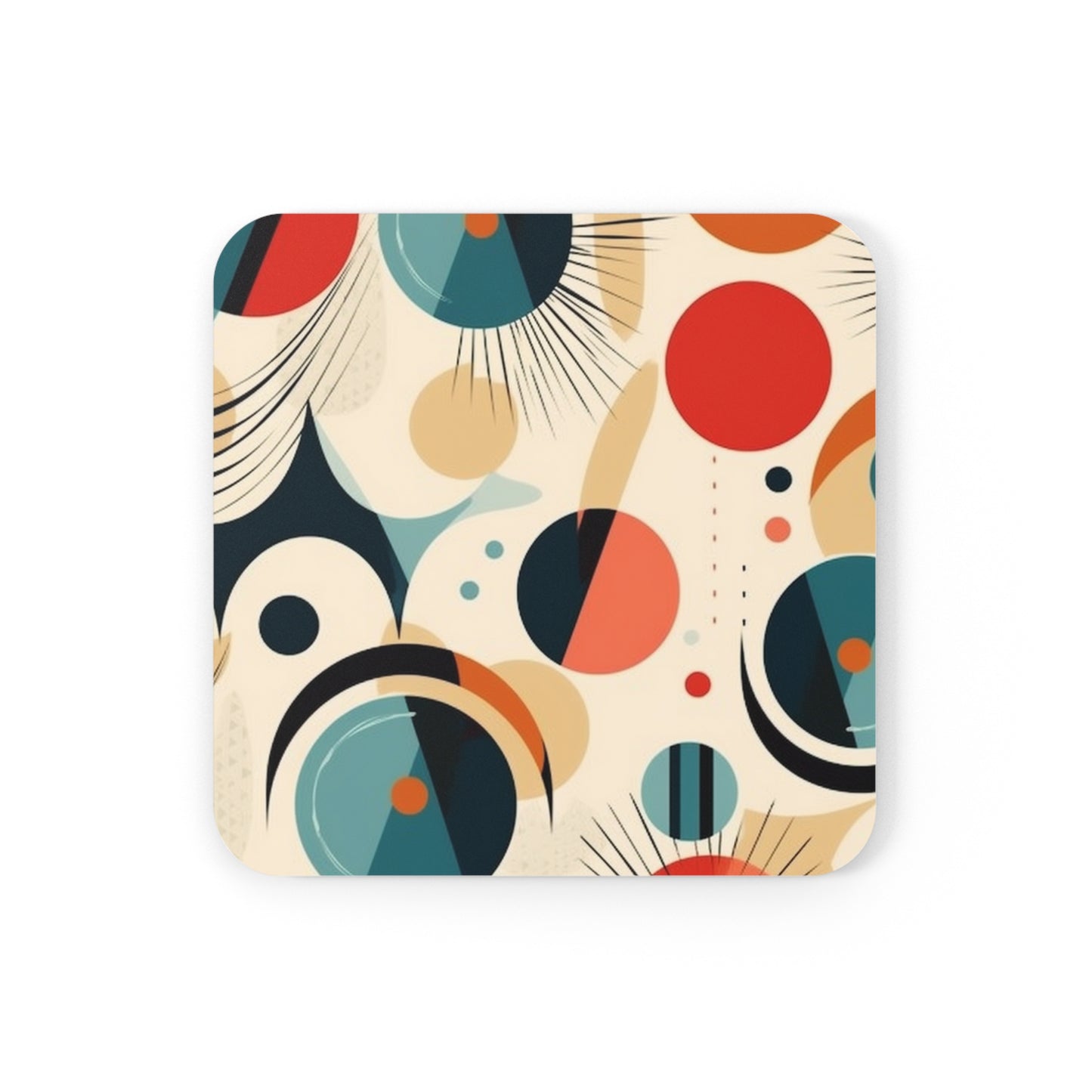 Abstract Elegance: Midcentury Modern Corkwood Coaster Set with Modern Abstract Art and Vintage Fashion