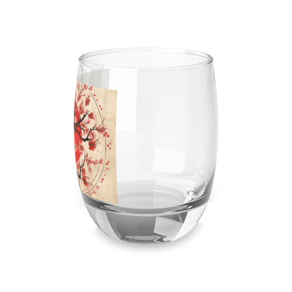 Nature's Brushstrokes: Whiskey Glass Featuring Captivating Cherry Blossom Drawings