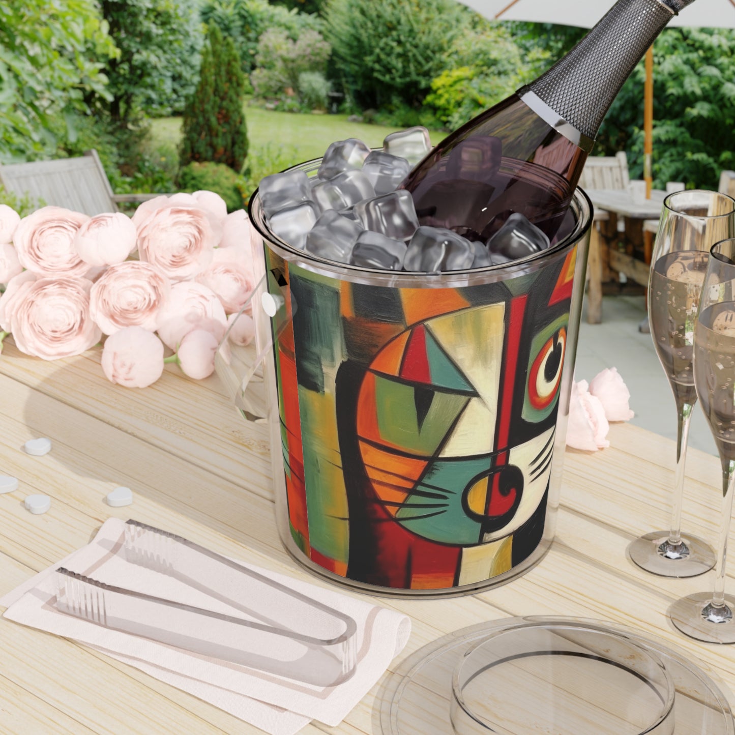 Picasso's Retro Gallery: Midcentury Modern Ice Bucket with Tongs with Vintage Fashion and Artistic Touch