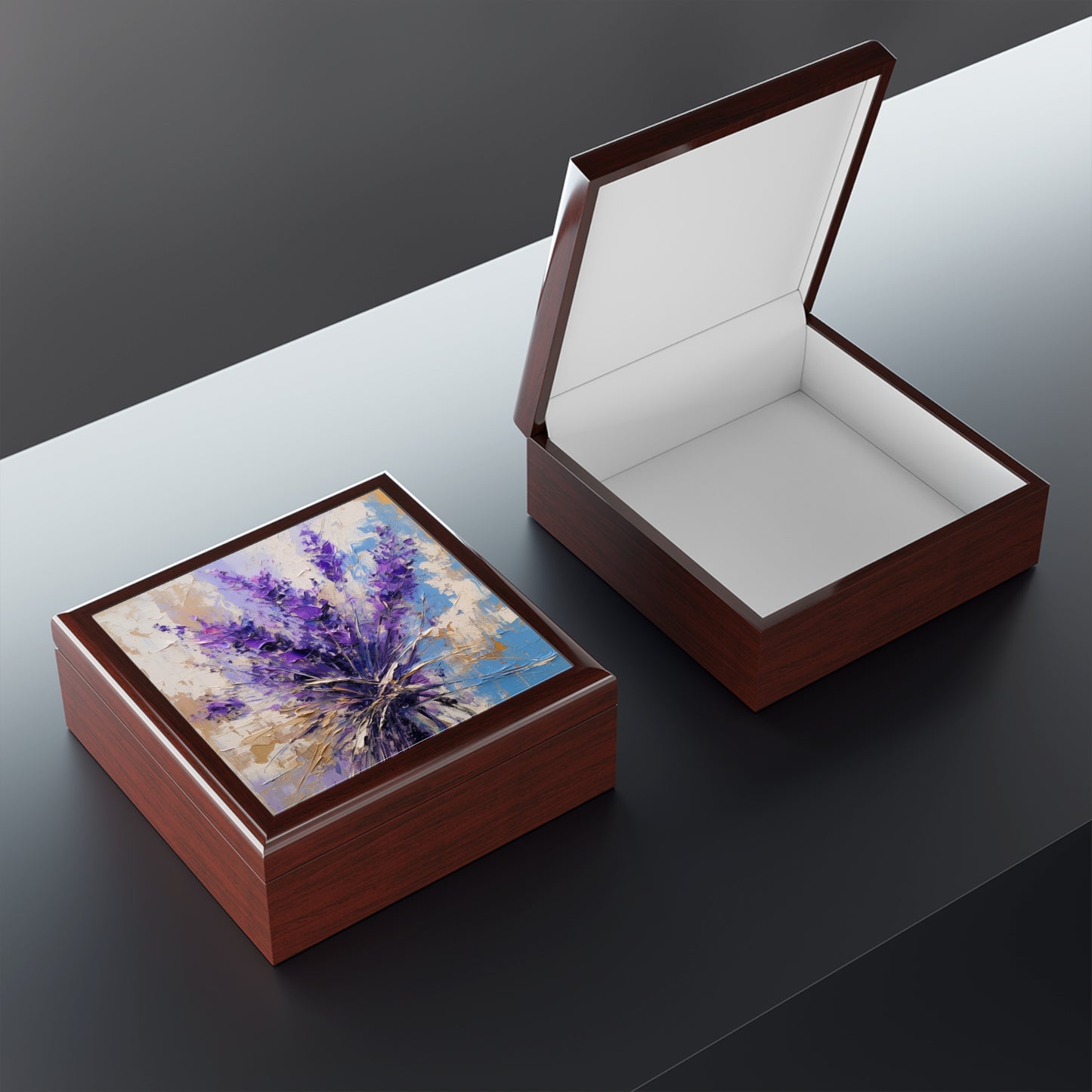 Vibrant Lavender Art on Jewelry Box: A Floral Delight for Your Senses