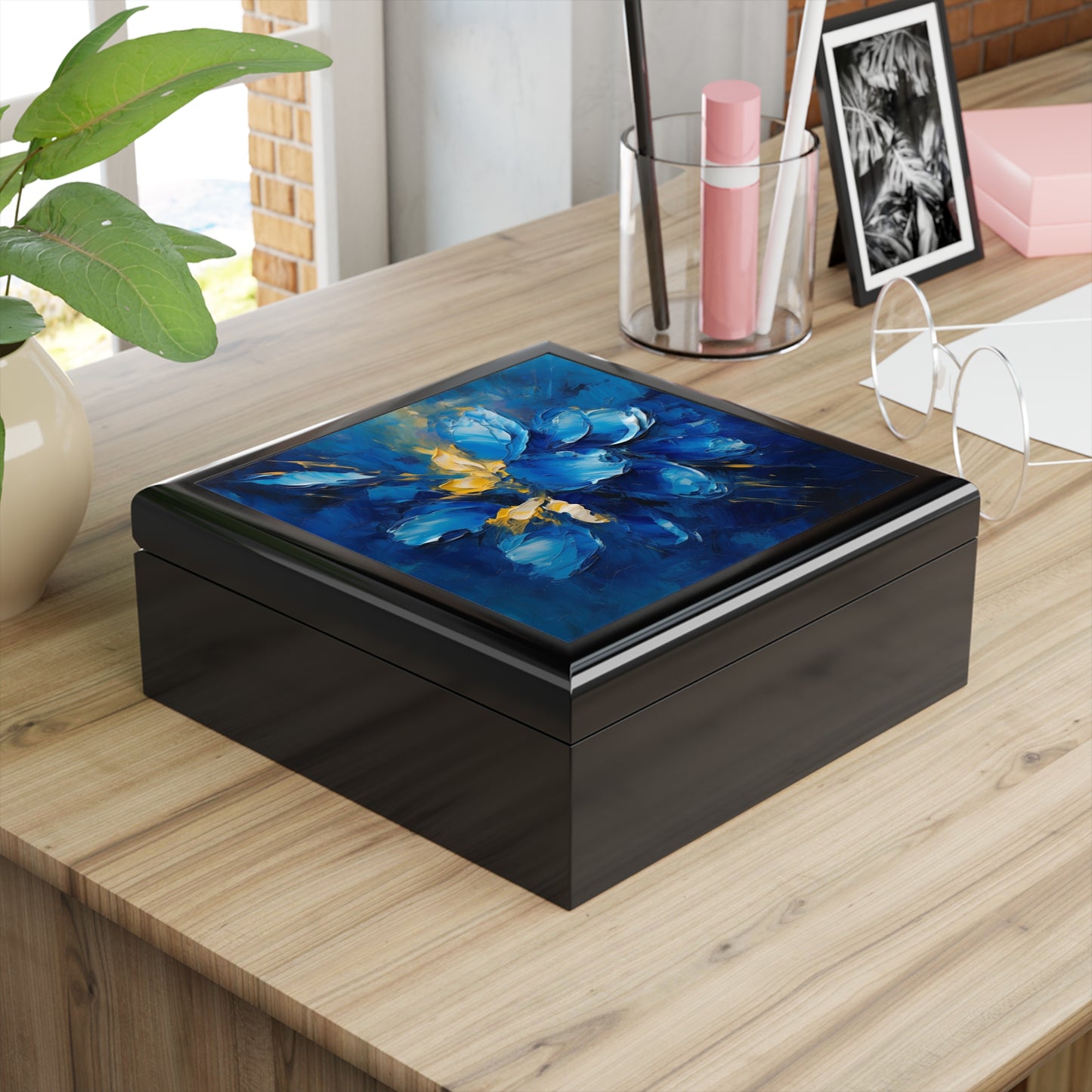 Abstract Wallpaper Jewelry Box: Immersive Floral Beauty with Blue Orchid Motif