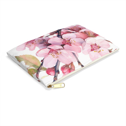 Whimsical Delight: Watercolor Cherry Blossom Tree Accessory Pouch