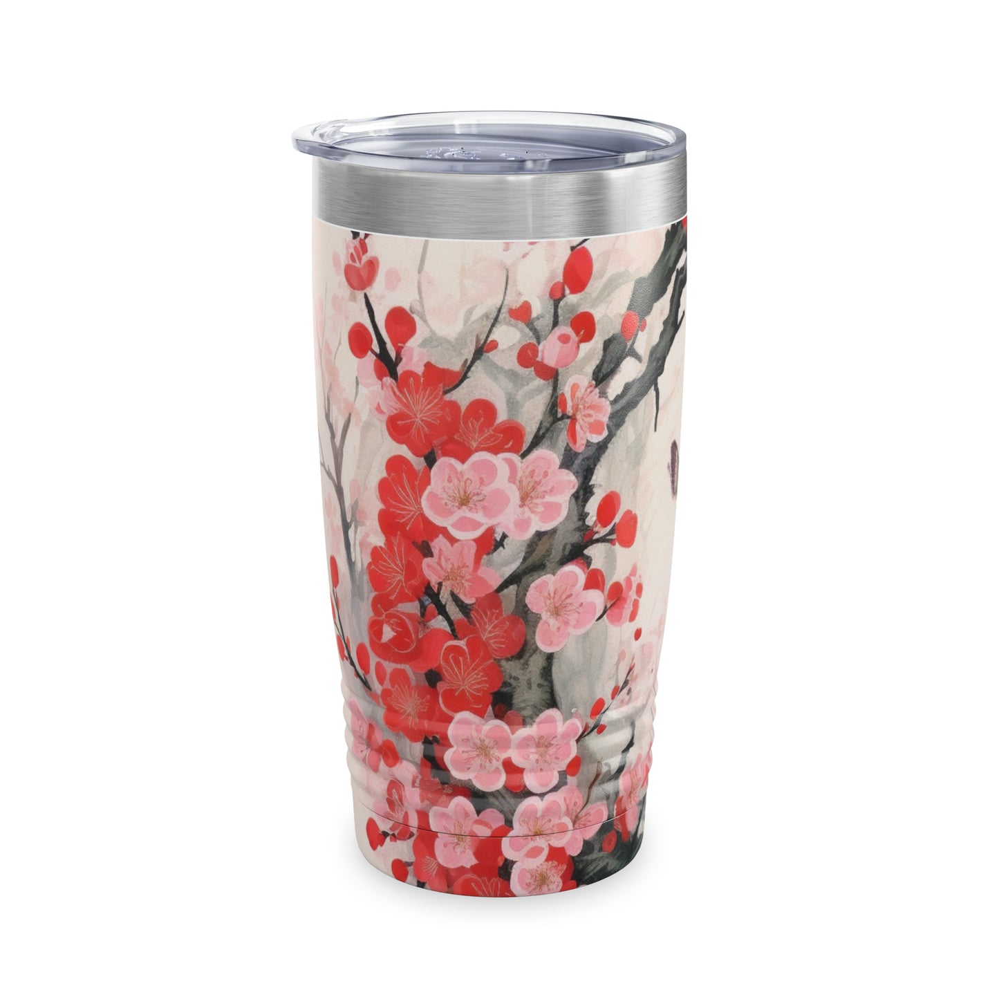 Cherry Blossom Delight: Ringneck Tumbler Adorned with Intricate Flower Drawings and Artistry