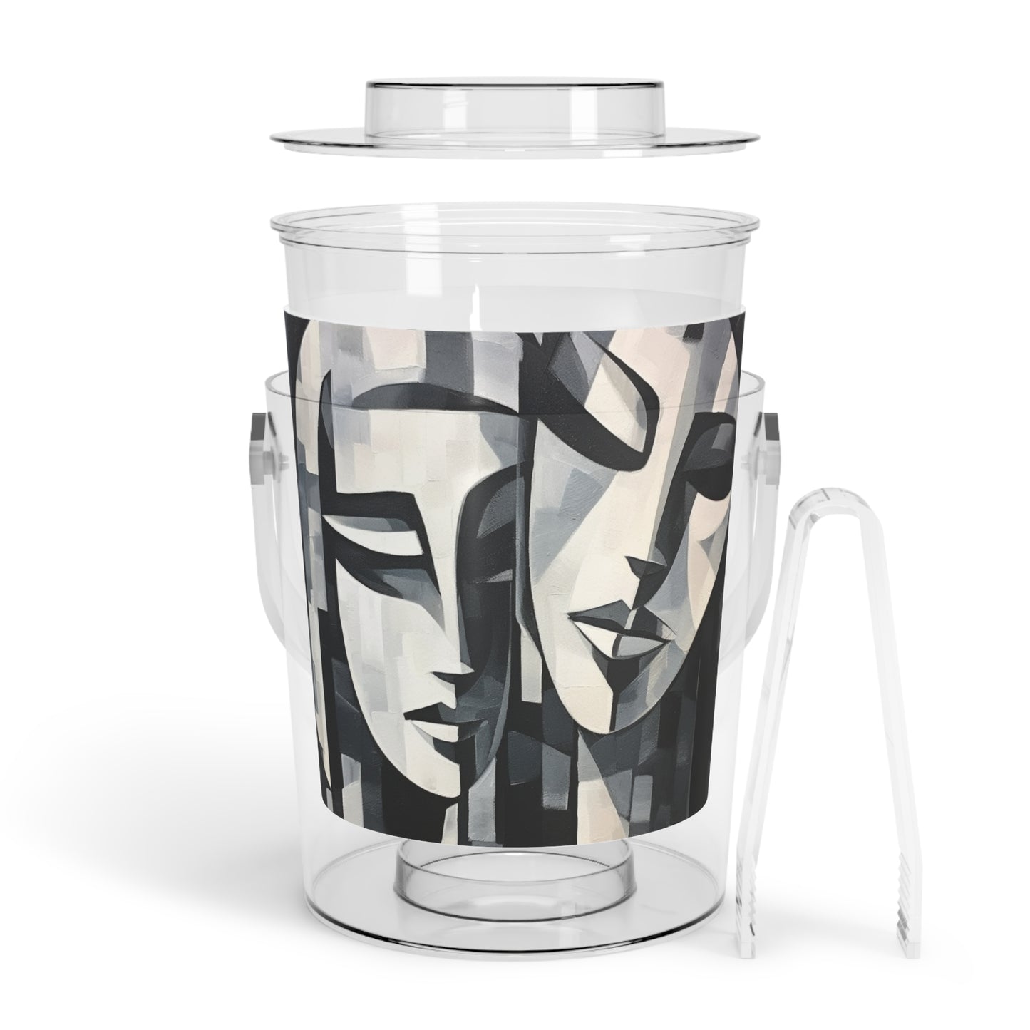 Abstract Oil Paint Ice Bucket with Tongs: Cubist Artistry in a Portable Masterpiece