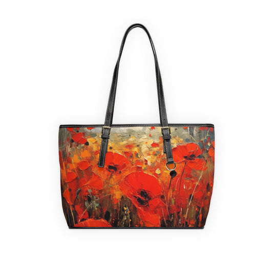 Whimsical Poppy Art on PU Leather Shoulder Bag