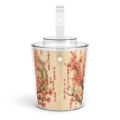 Whimsical Blossom Dreams: Ice Bucket with Tongs with Delightful Flower Drawings and Cherry Blossoms