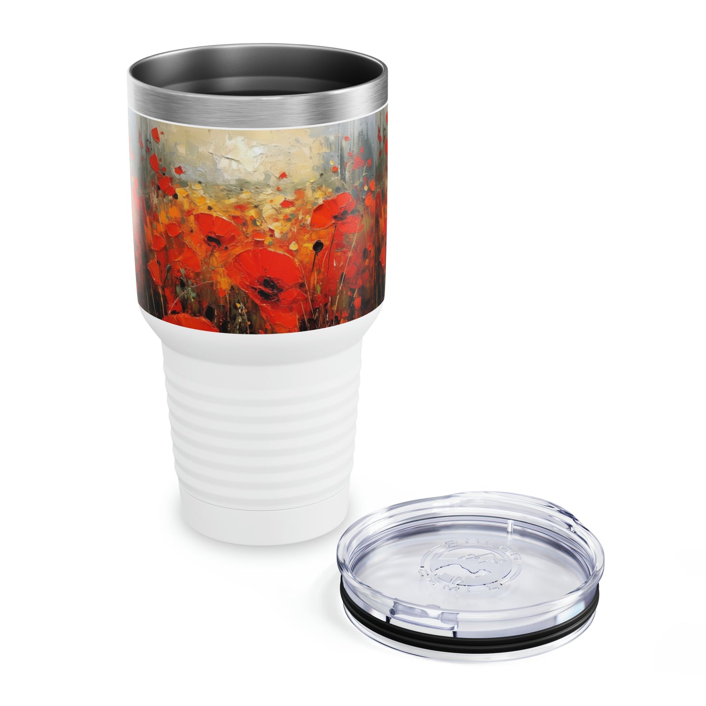 Whimsical Poppy Art on Ringneck Tumbler