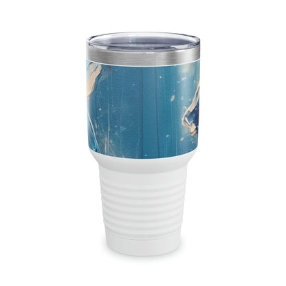 Unleash Your Imagination: Blue Orchid Abstract Painting Ringneck Tumbler, Let Art Inspire Your Every Sip