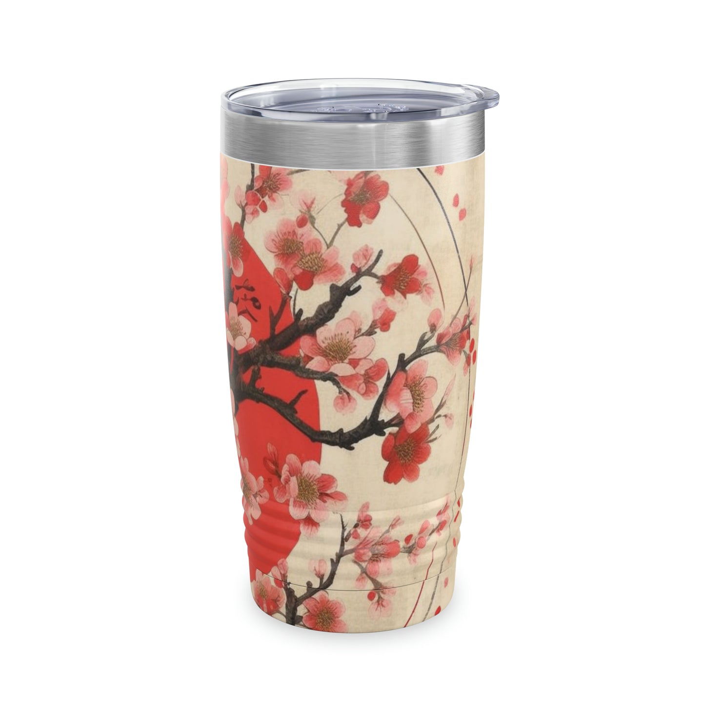 Nature's Brushstrokes: Ringneck Tumbler Featuring Captivating Cherry Blossom Drawings