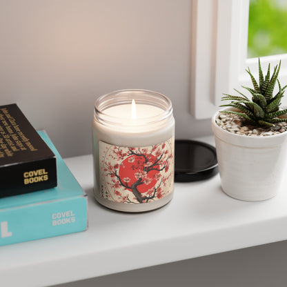 Nature's Brushstrokes: Scented Soy Candle Featuring Captivating Cherry Blossom Drawings